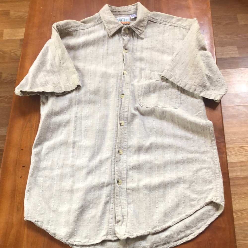 Cache Creek Button Up Shirt Large tan  Short Sleeve Lightweight